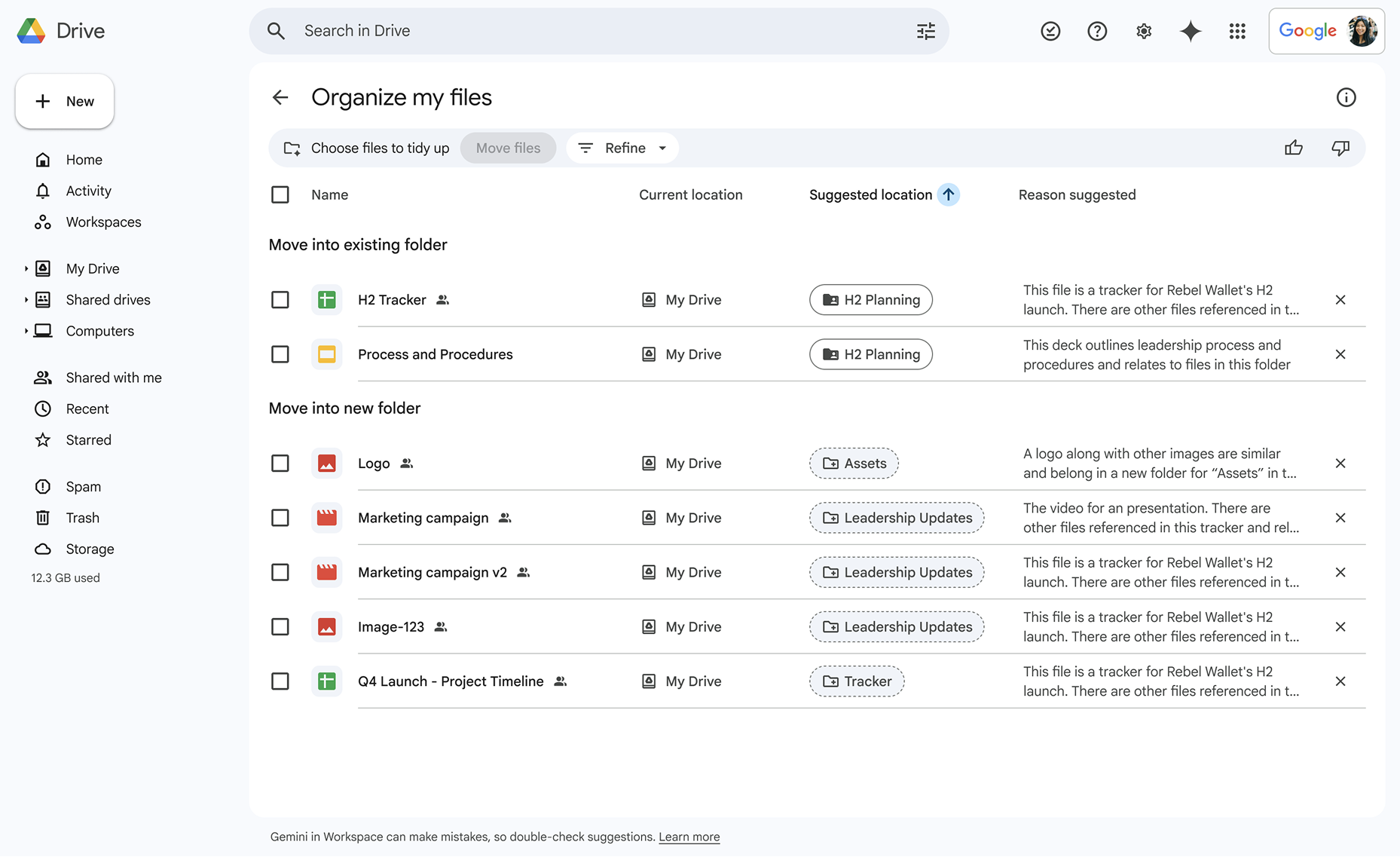 Drive AI File Organizer — Organize my files interface